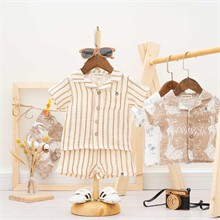 ست سه تیکه کد 7305 پیراهن + شلوارک + عینک طرح برگ نخل
