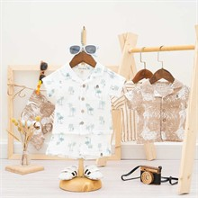 ست سه تیکه کد 7305 پیراهن + شلوارک + عینک طرح برگ نخل
