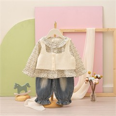 ست سه تکه کد 7194 شومیز + تاپ نیم تنه + شلوار گل گلی 