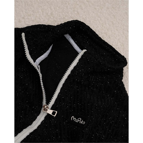 ست سویشرت و شلوار مخمل مشکی شاینی کد 7448