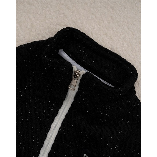 ست سویشرت و شلوار مخمل مشکی شاینی کد 7448