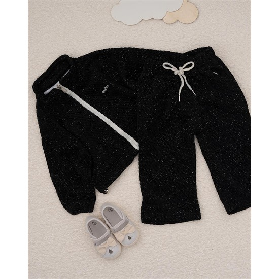 ست سویشرت و شلوار مخمل مشکی شاینی کد 7448