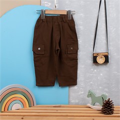 شلوار مام فیت کتان قهوه ای دو جیب کد 6093