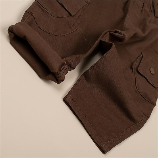 شلوار مام فيت کتان قهوه اي دو جيب