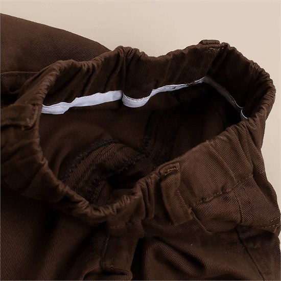 شلوار مام فیت کتان قهوه ای دو جیب کد 6093