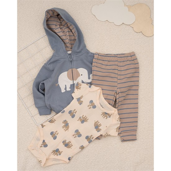 ست سه تکه کد 7507 سویشرت، شلوار و بادی طرح باغ وحش