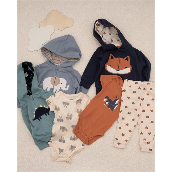 ست سه تکه کد 7507 سویشرت، شلوار و بادی طرح باغ وحش