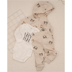 ست سه تکه کد 7509 سویشرت، شلوار و بادی طرح کیوت