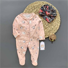 سرهمي جورابدار صورتي طرح پنگوئن و خرس