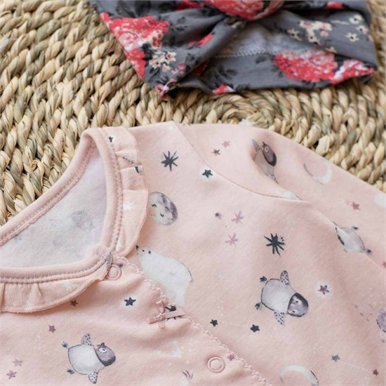 سرهمي جورابدار صورتي طرح پنگوئن و خرس