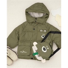 ست کاپشن و بادی بگ سبز خرس کد 7360 پسرانه و دخترانه