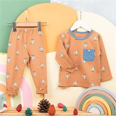 ست بلوز و شلوار نخی قهوه ای هاپو کد 7050