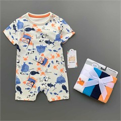 رامپر تابستانه سفید طرح حیوانات دریایی کد 1347