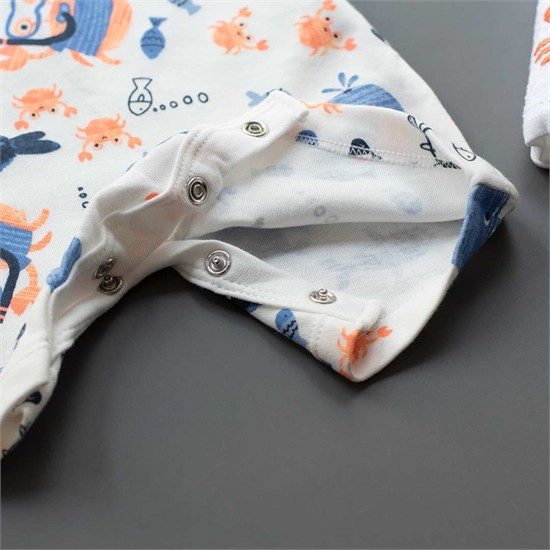 رامپر تابستانه سفید طرح حیوانات دریایی کد 1347