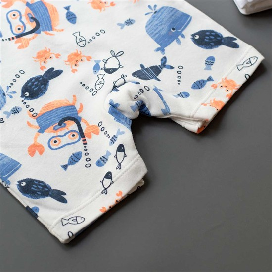 رامپر تابستانه سفید طرح حیوانات دریایی کد 1347