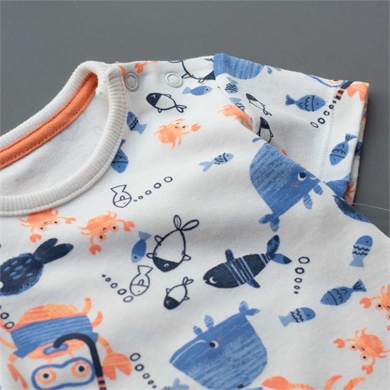 رامپر تابستانه سفید طرح حیوانات دریایی کد 1347