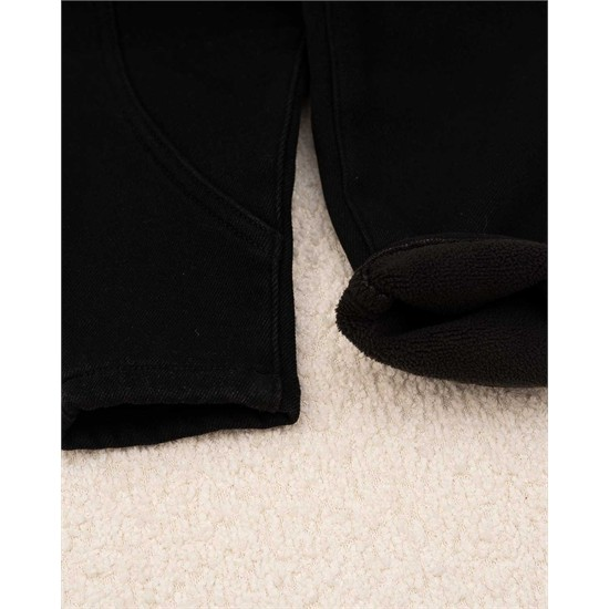 شلوار مام استايل جين لاينردار مشکي گلدوزي