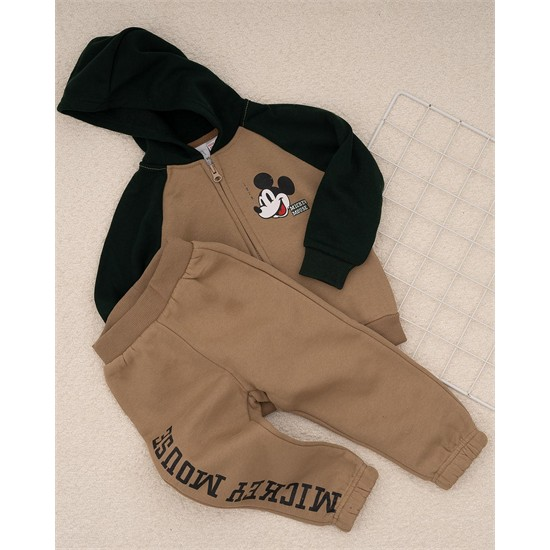 ست سویشرت و شلوار داخل کرک نسکافه ای میکی کد 7490