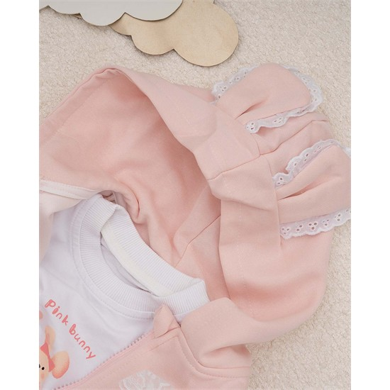 ست سه تکه کد 7444 سویشرت، شلوار و بلوز طرح پاپیون توری