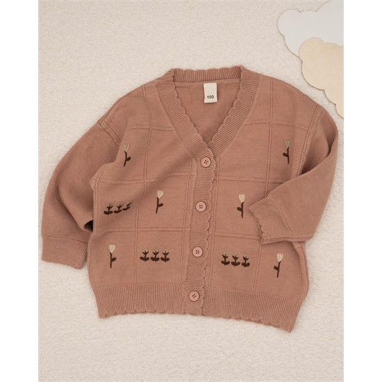 ژاکت بافت صورتي گل لاله