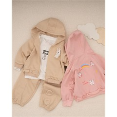 ست سه تکه کد 7445 سویشرت، شلوار و بلوز طرح خرگوش دخترانه