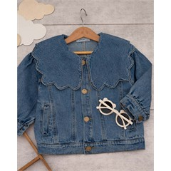 کت جین آبی یقه دالبور کد 7413 دخترانه