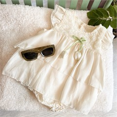 سارافن زیردکمه مجلسی شیری گل لاله دخترانه