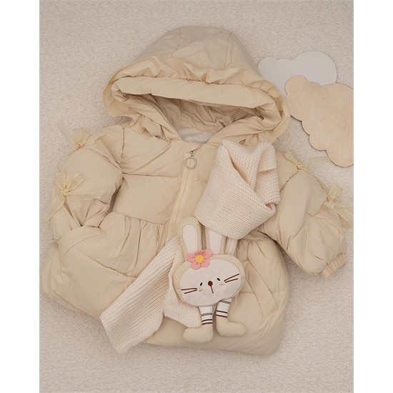 ست کاپشن و شال گردن بافت طرح خرگوش