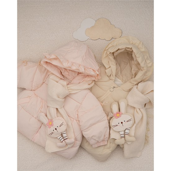 ست کاپشن و شال گردن بافت طرح خرگوش