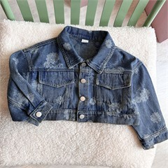کت نیم تنه جین آبی طرح گل دخترانه